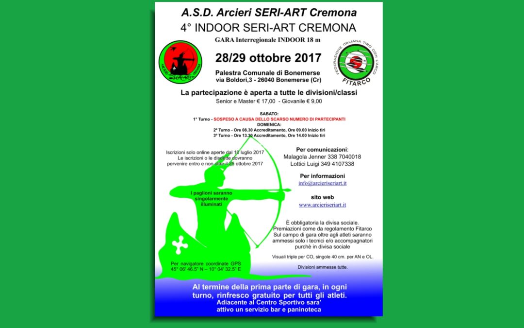 4° INDOOR SERI-ART – 29 ottobre 2017 – RISULTATI GARA